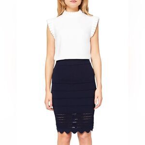 Ted Baker 5 - 12 Navy Scalloped Eyelet Knit Detail Back Zip Pencil Skirt